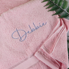 Pink Embroidered Bath Towel