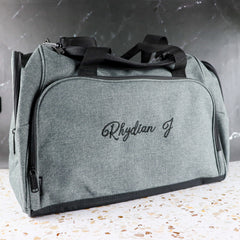 Embroidered Grey Duffle Bag with Personalised Design