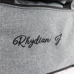 Embroidered Grey Duffle Bag with Personalised Design