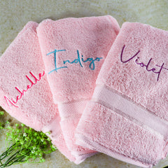 Pink Embroidered Bath Towel