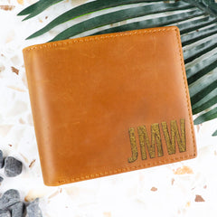 Slim Tan Engraved Leather Wallet