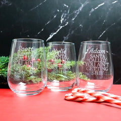 Santa Called Stemless Wine Glass