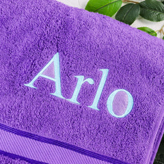 Purple Embroidered Bath Towel