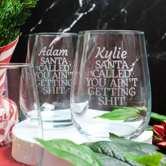 Santa Called Stemless Wine Glass