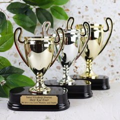 Trophy Cups with Wooden Base and Plaque