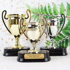 Trophy Cups with Wooden Base and Plaque