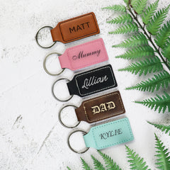 Rectangle Vegan Leather Engraved Keychain