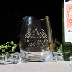 Bridesmaid Stemless Wine Glasses for the Bridal Table