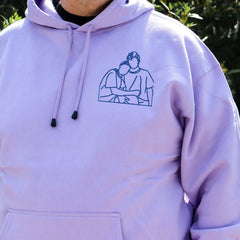 Couple Embroidered Drawn Hoodie - CustomKings - Lavender