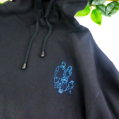 Couple Embroidered Drawn Hoodie - CustomKings - Black