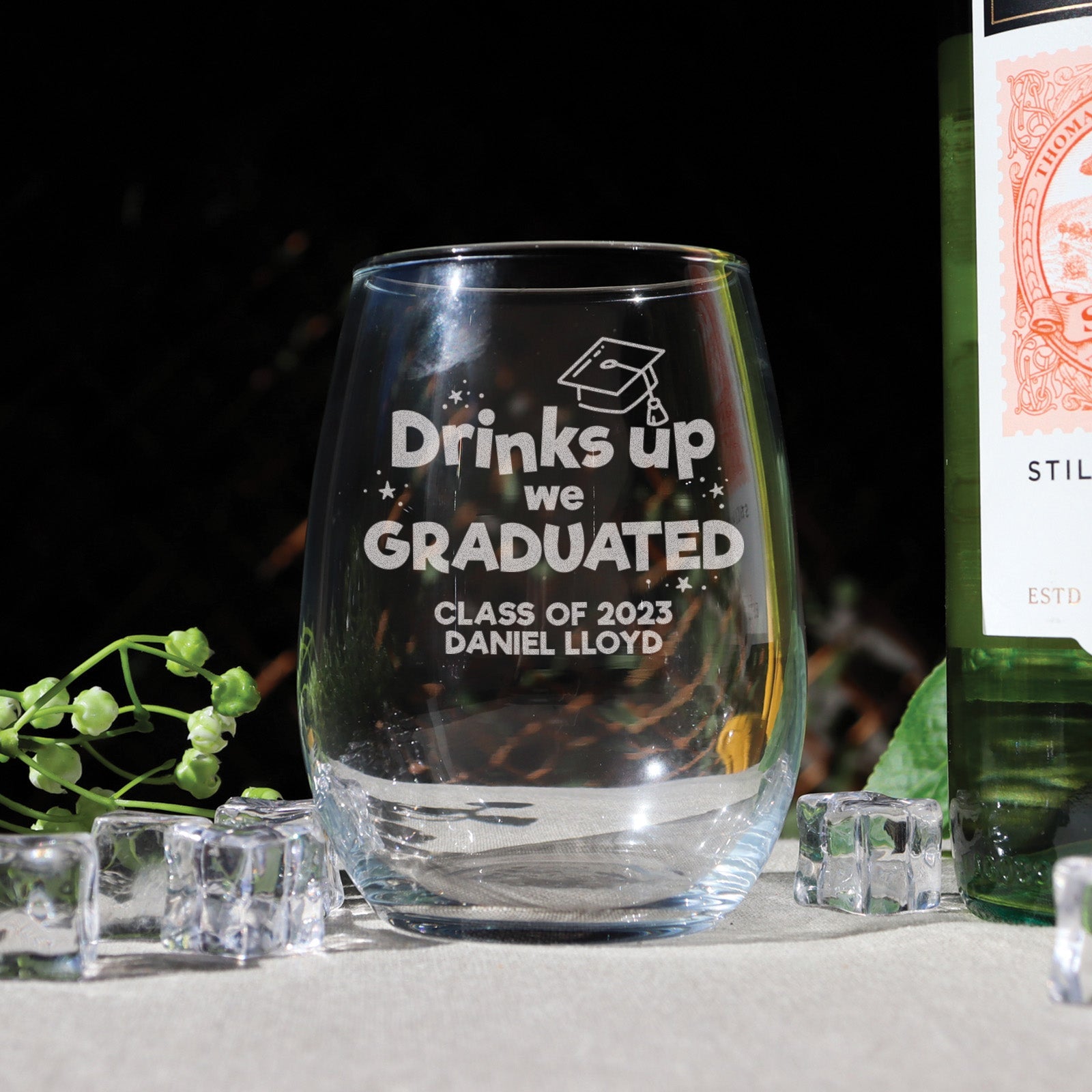 Drinks Up We Graduated Stemless Wine Glass - CustomKings - 