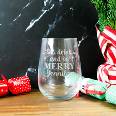 Eat Drink And Be Merry Stemless Wine Glass - CustomKings - 