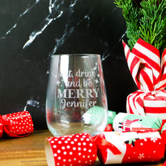 Eat Drink And Be Merry Stemless Wine Glass - CustomKings - 