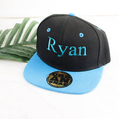 Embroidered Snapback Cap with Choice of Font - CustomKings - Black/Aqua