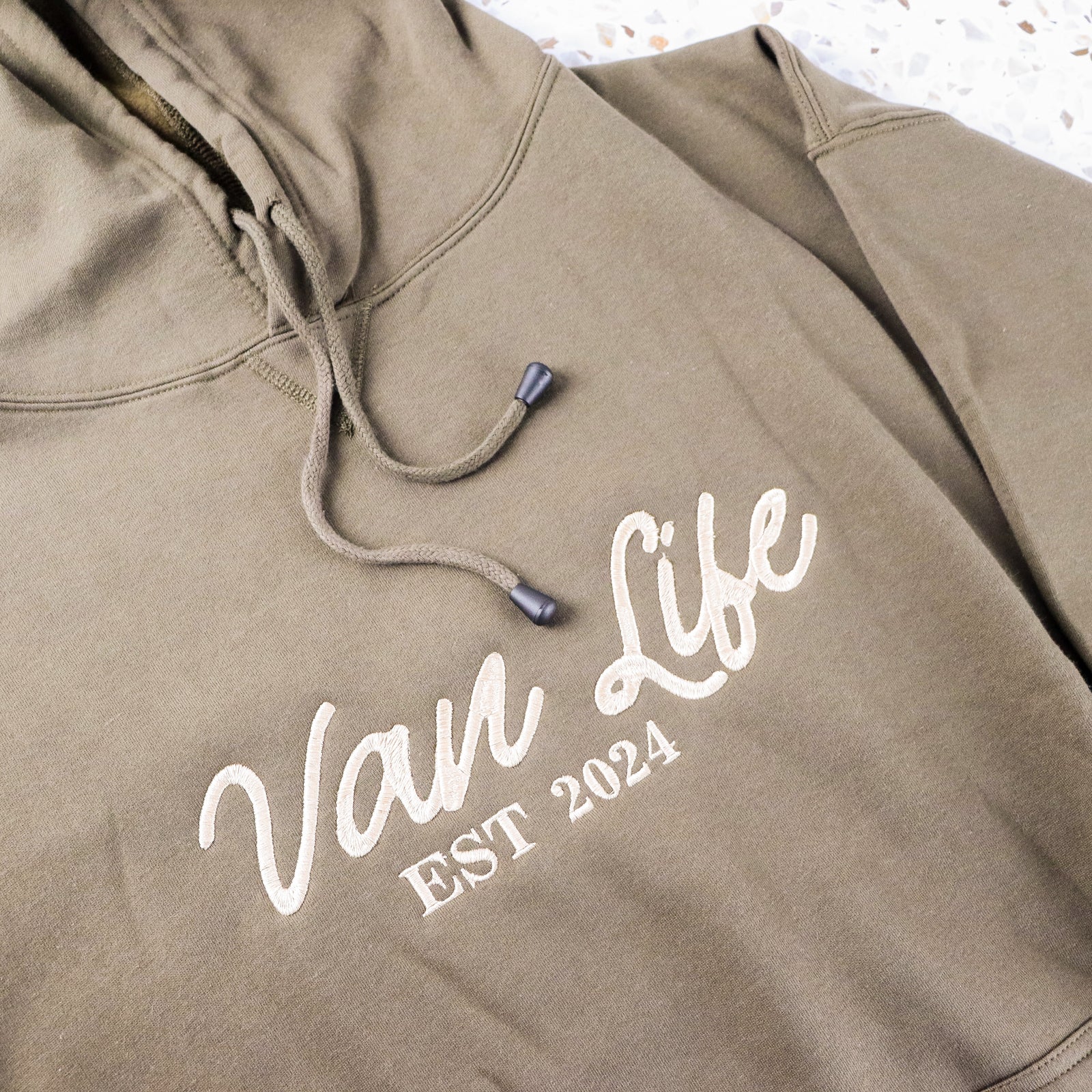 Van Life Embroidered Hoodie - CustomKings - Khaki