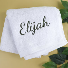 White Cotton Hand Towel with Embroidery - CustomKings - 