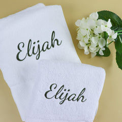 White Cotton Hand Towel with Embroidery - CustomKings - 