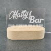 Personalised bar sign led light with wooden base 3