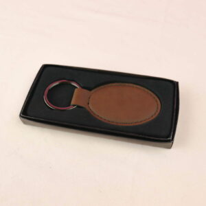 Dark Brown Leatherette Oval Keychain