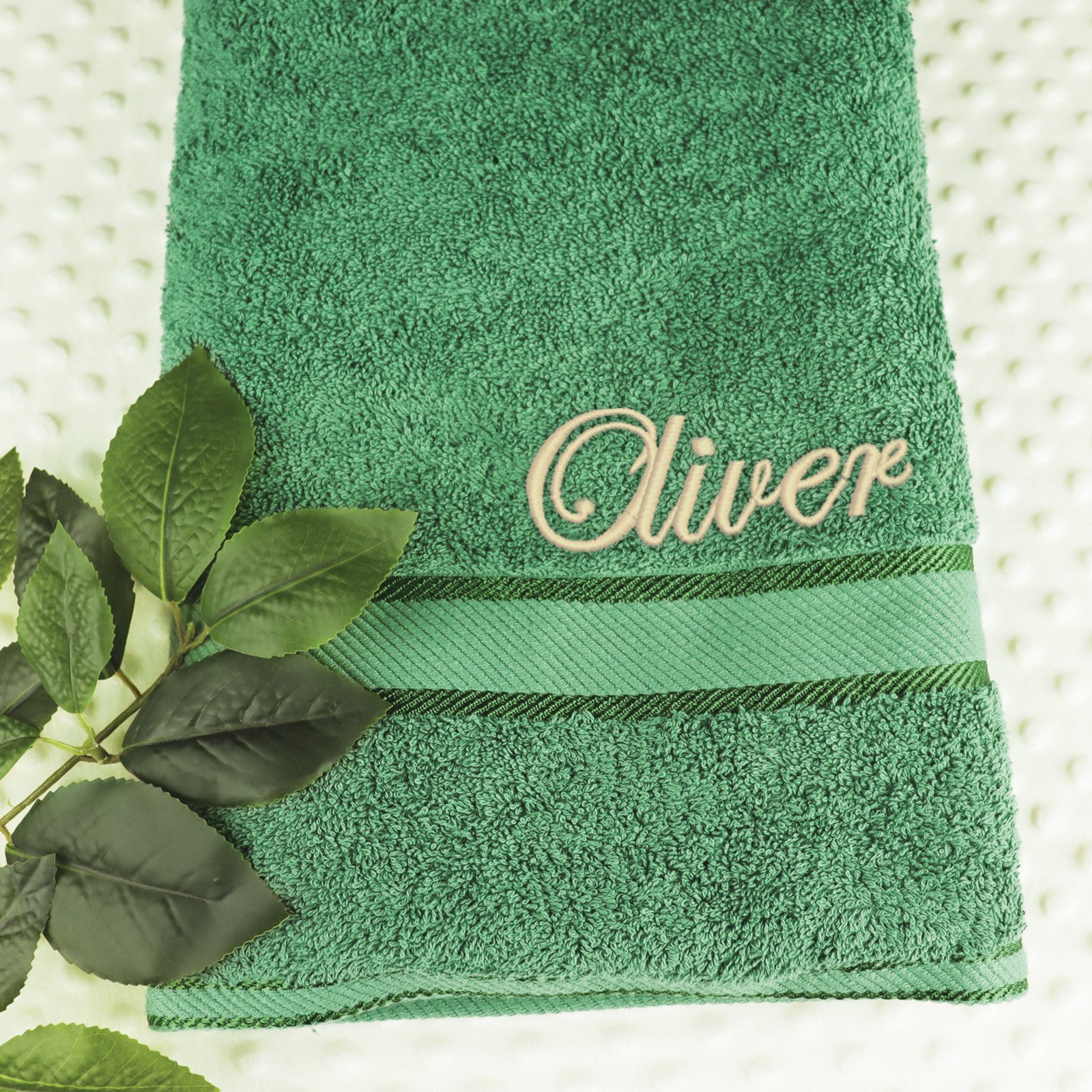 Forest green personalised bath towel