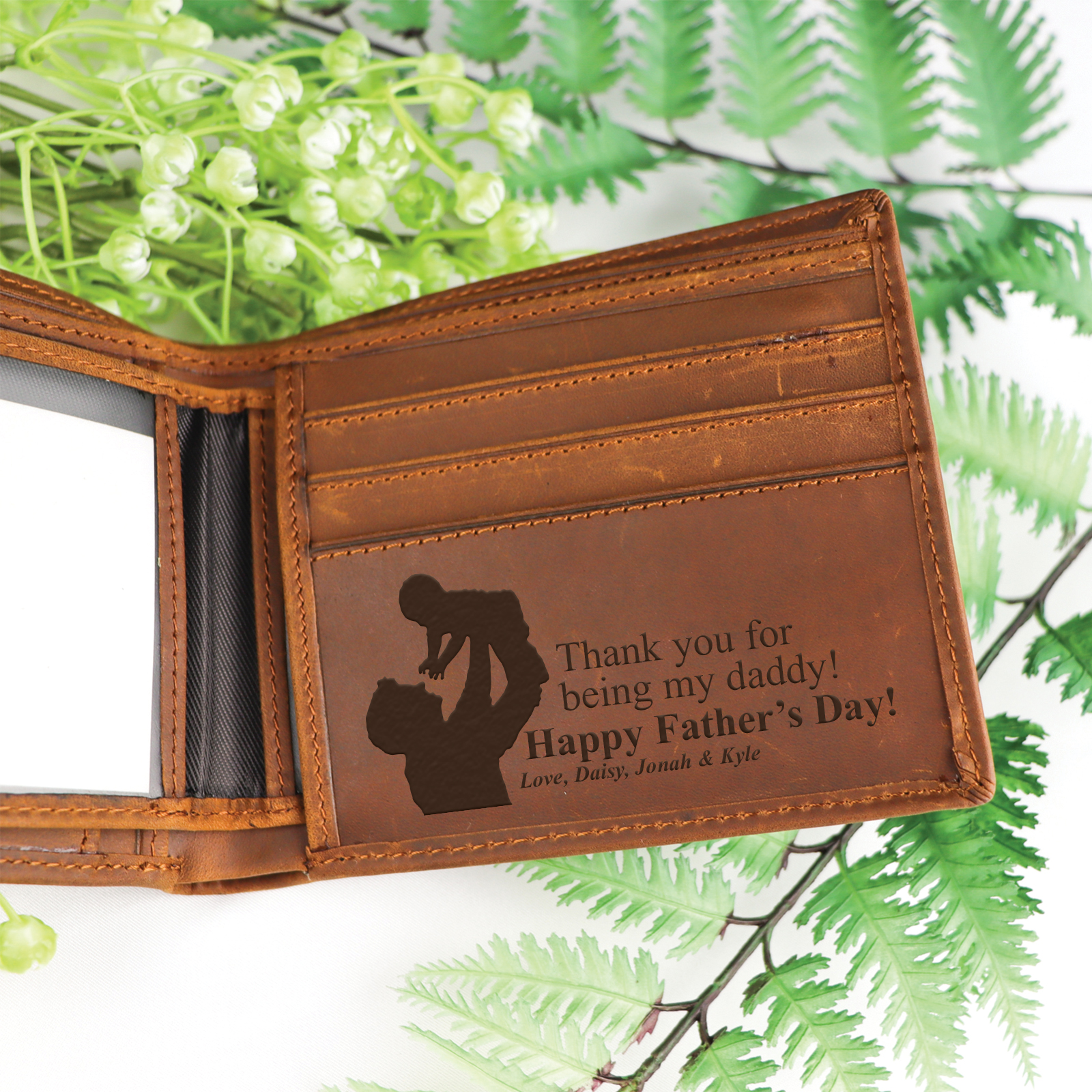 New father coffee genuine leather wallet