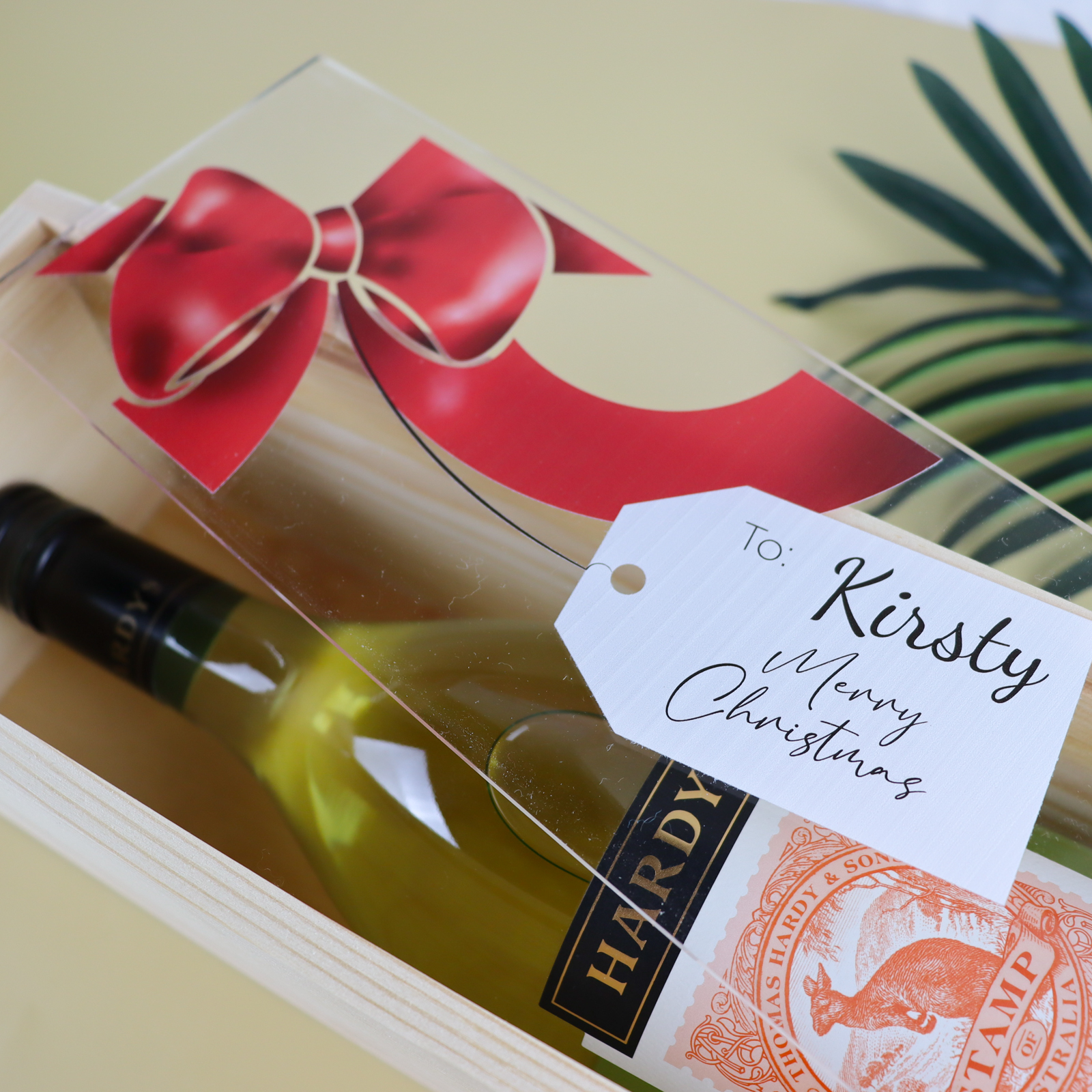 Christmas bow wooden wine and champagne box