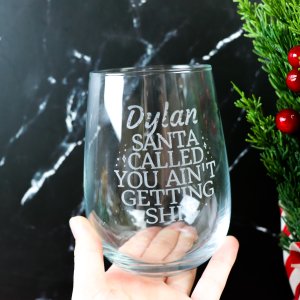 Santa Called Stemless Wine Glass