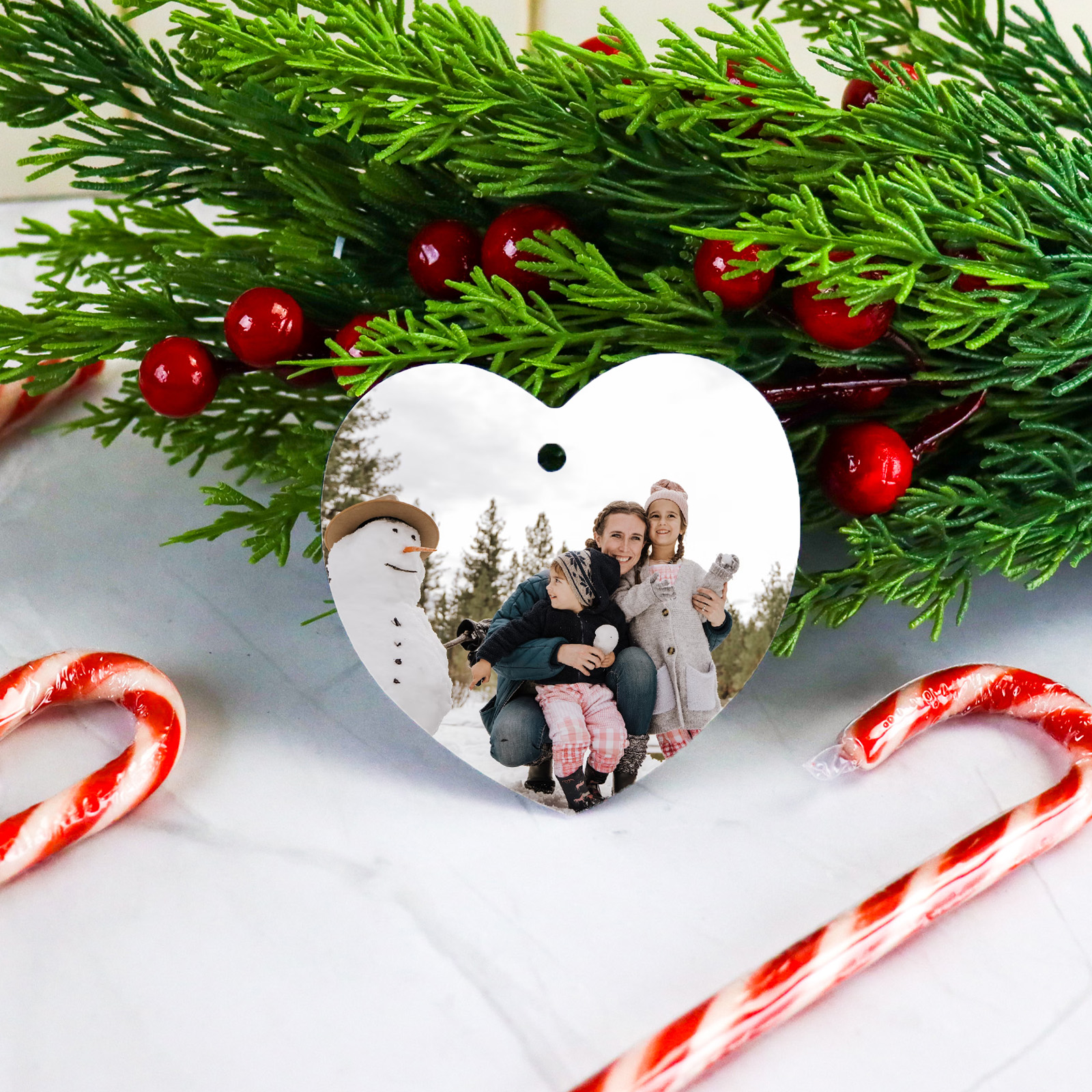 Personalised photo heart christmas ornament