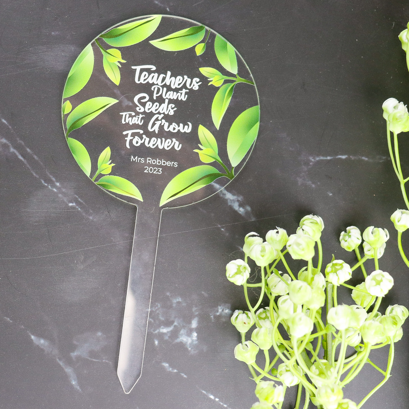 Personalised planter stick teacher gift leaves - customkings