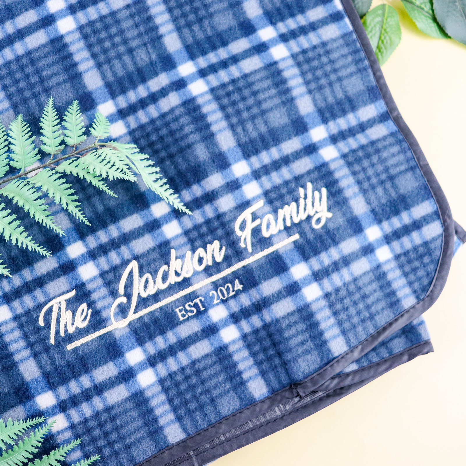 Embroidered family picnic blankets