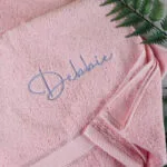 Egyptian cotton pink embroidered bath towel | customkings