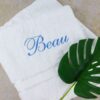 Kids Embroidered Bath Towel White with Leaf