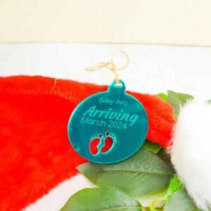 Baby arriving christmas ornament