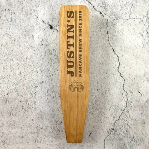 Engraved oak beer tap handle