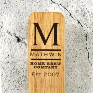 Engraved oak beer tap handle