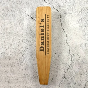 Engraved oak beer tap handle