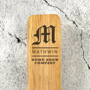 Engraved oak beer tap handle