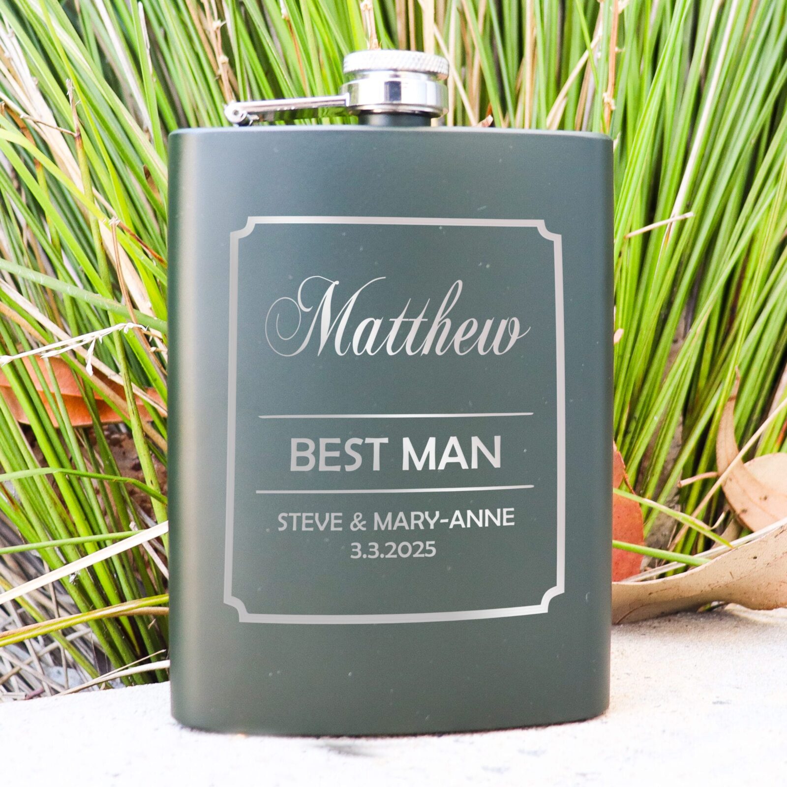 Bridal Party Personalised Flask Green