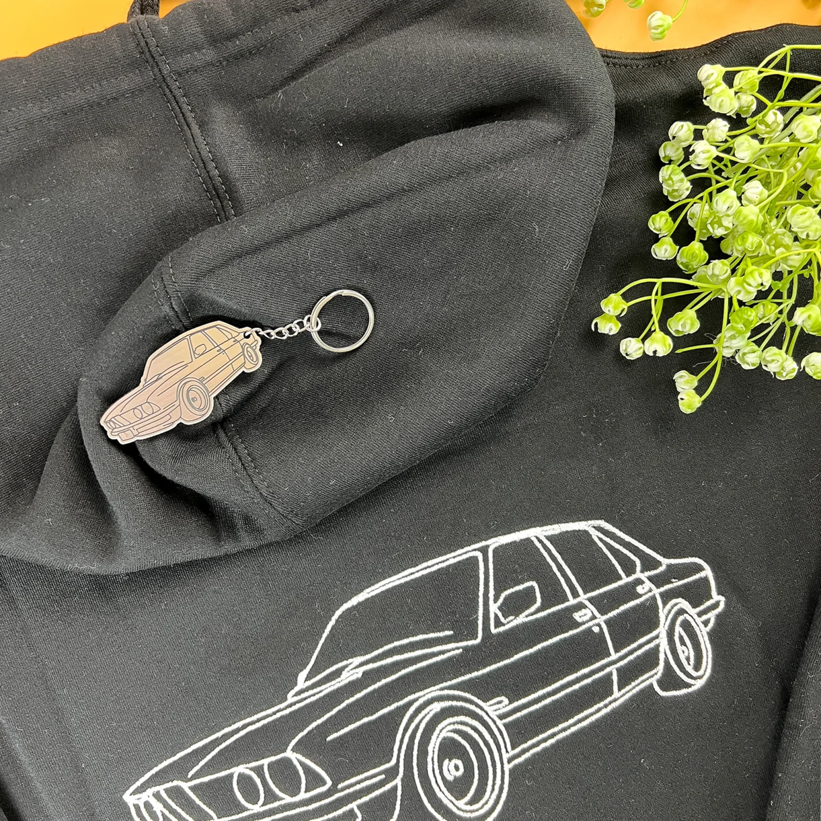 Embroidered car hoodie & keyring combo