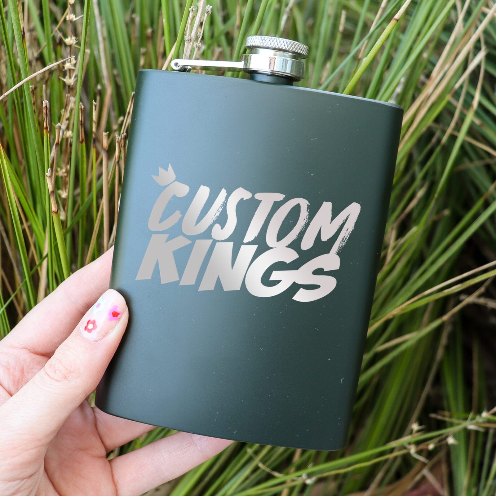 Corporate 8oz flask with logo bottle green