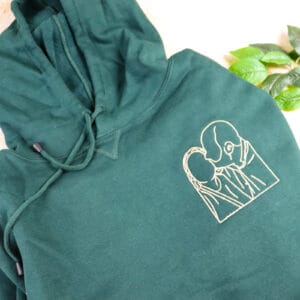 Couples embroidered drawn hoodie bottle green