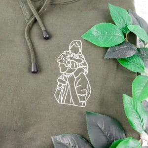 Couples embroidered drawn hoodie khaki