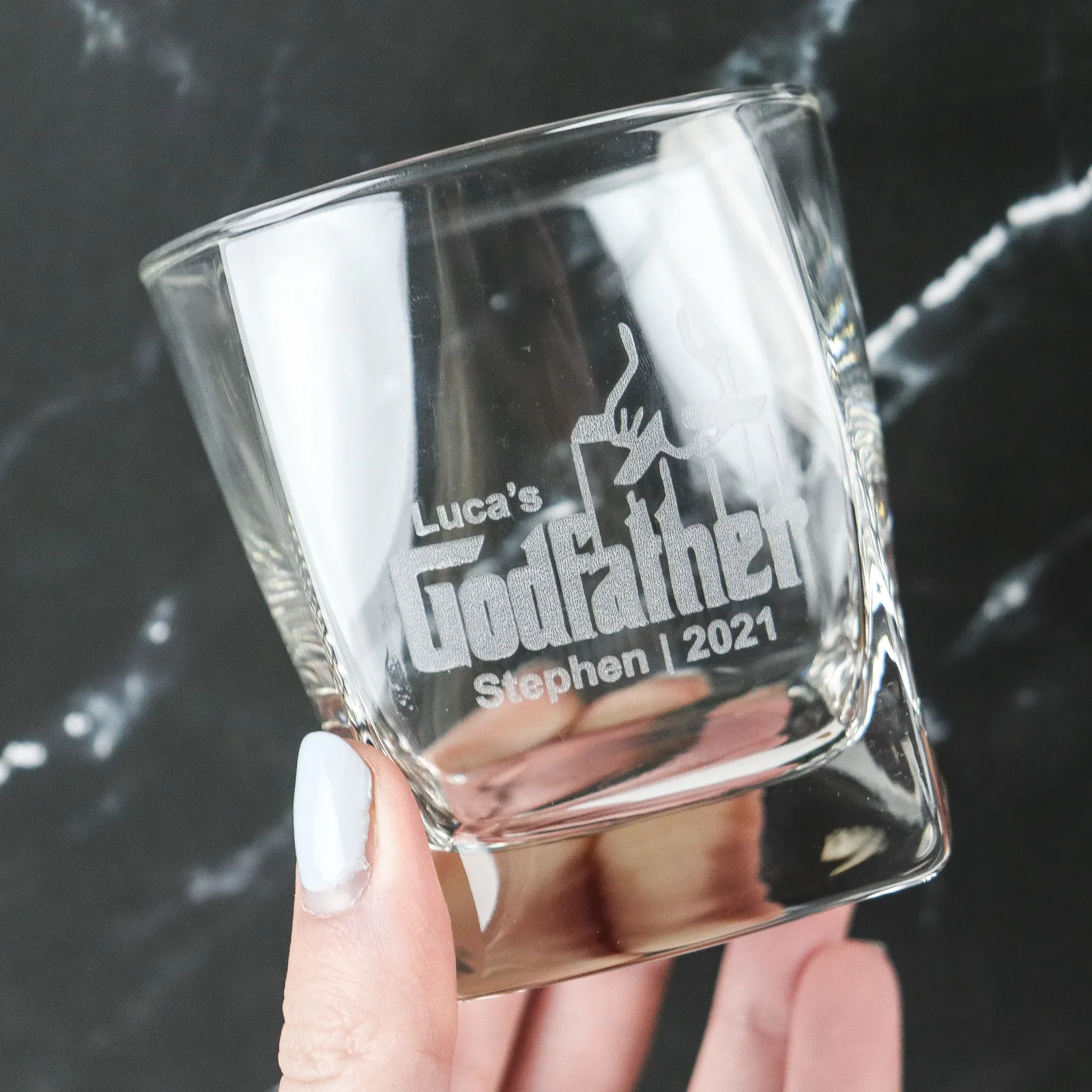 Godparents scotch glass 2 Godparents scotch glass with personalised engraving