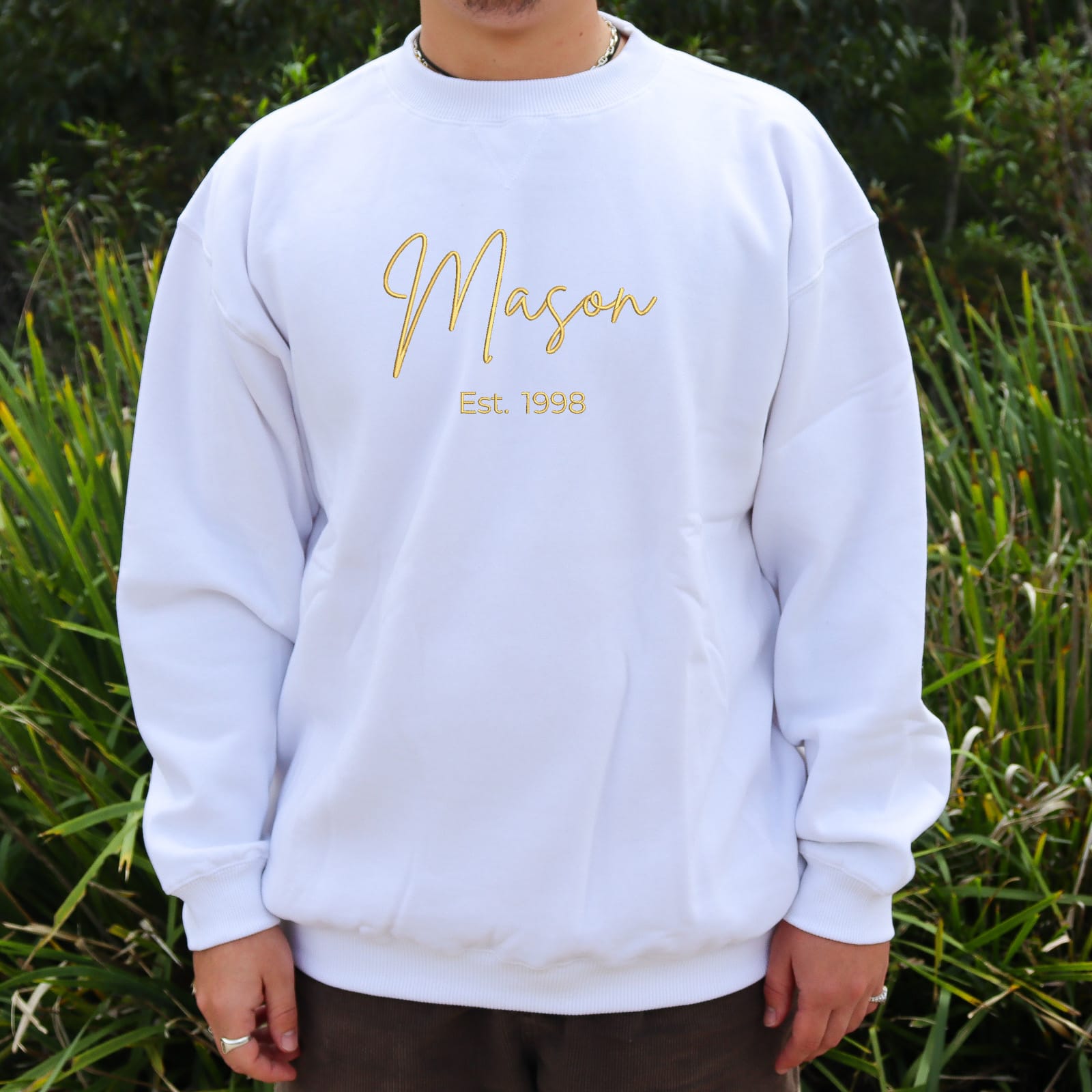 Lovers Embroidered Outline Jumper / Crewneck White