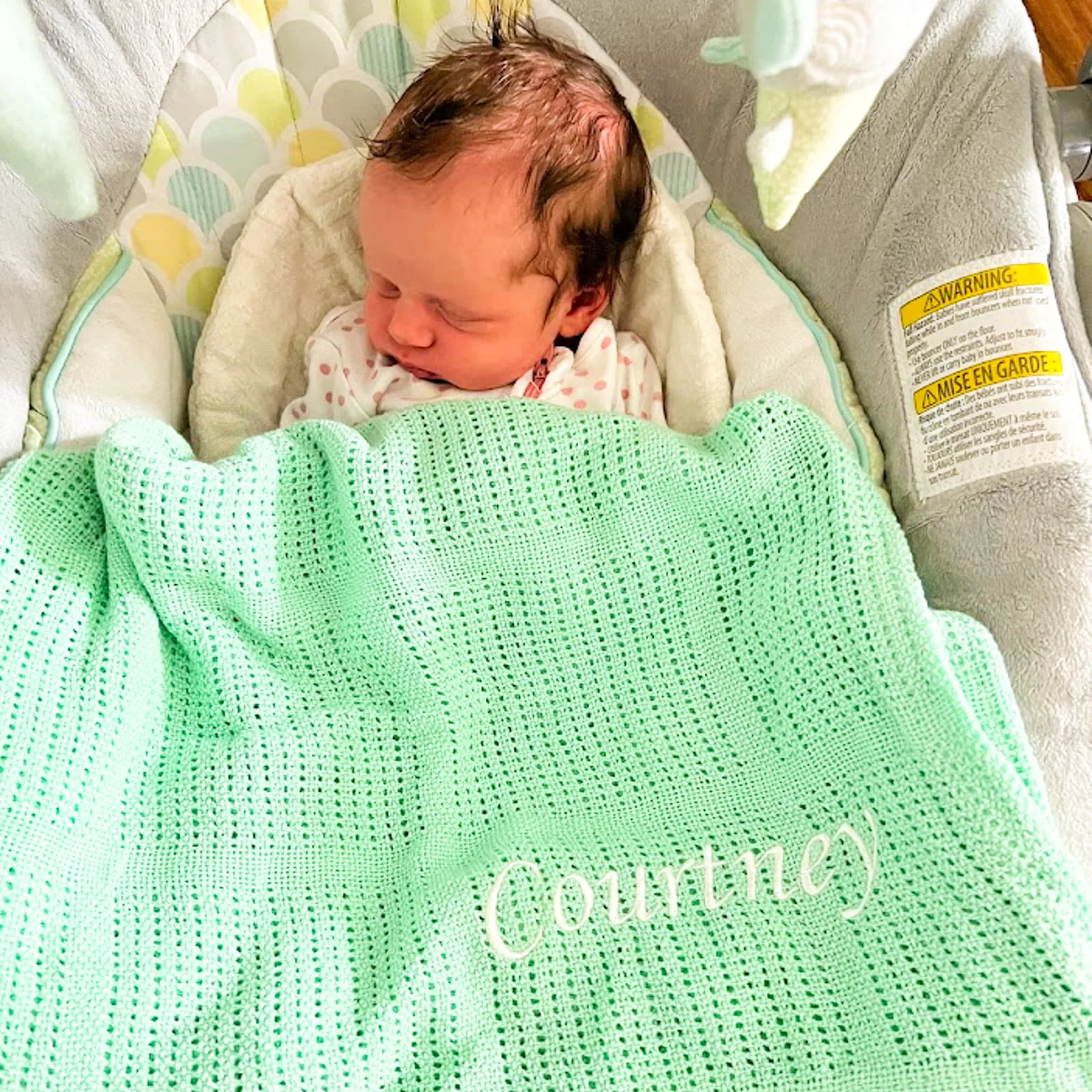Knitted Baby Blanket Embroidered with Name Apple Green