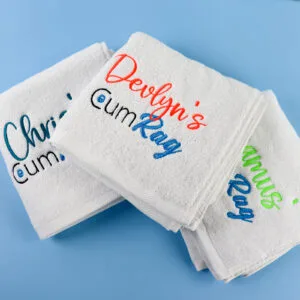Embroidered Cum or Couchie Rag with Personalised Name