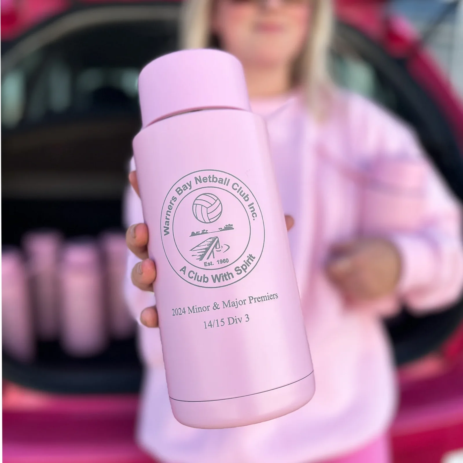 Corporate reusable 1 litre water bottle blush pink