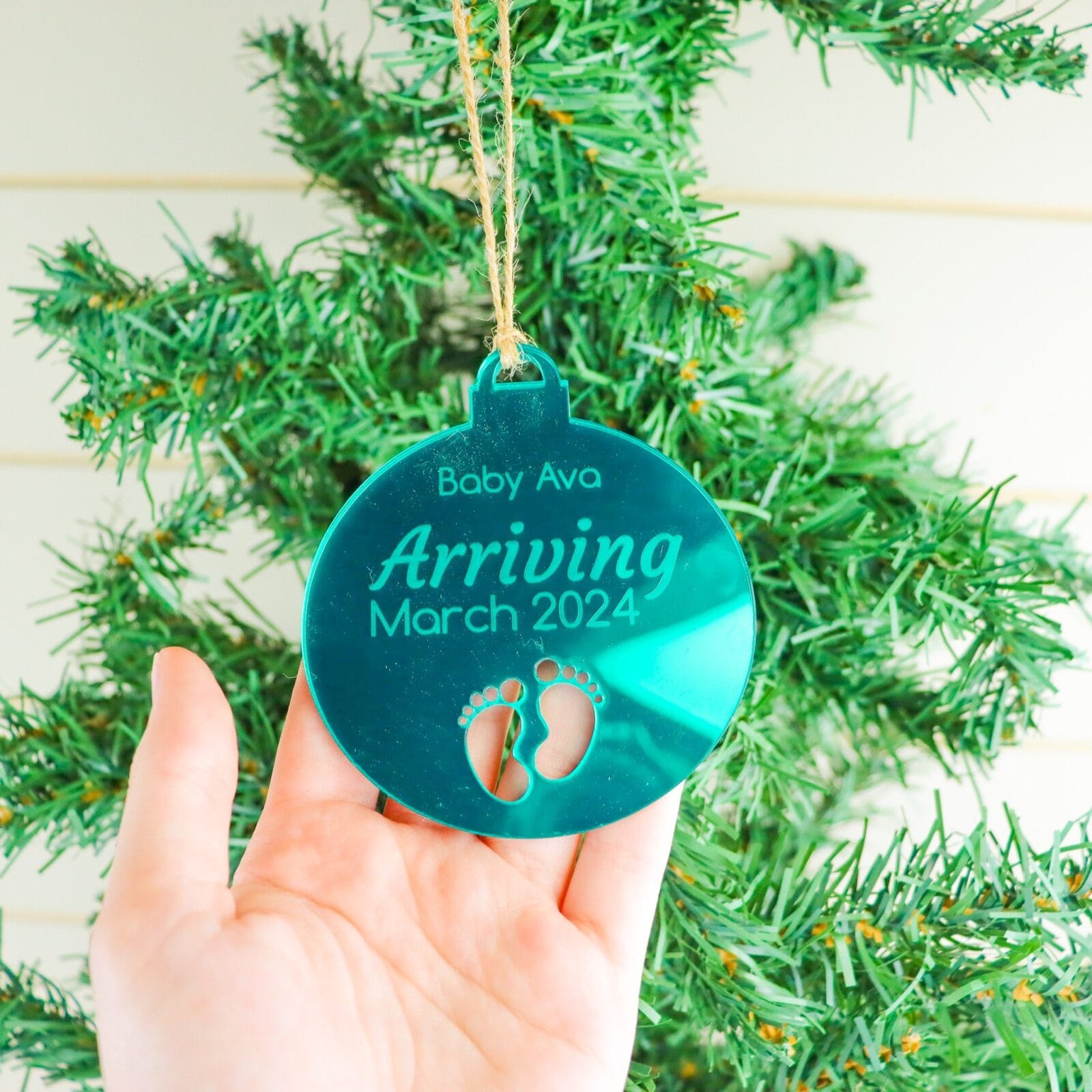 Baby arriving christmas ornament