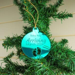 Baby arriving christmas ornament