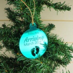 Baby arriving christmas ornament